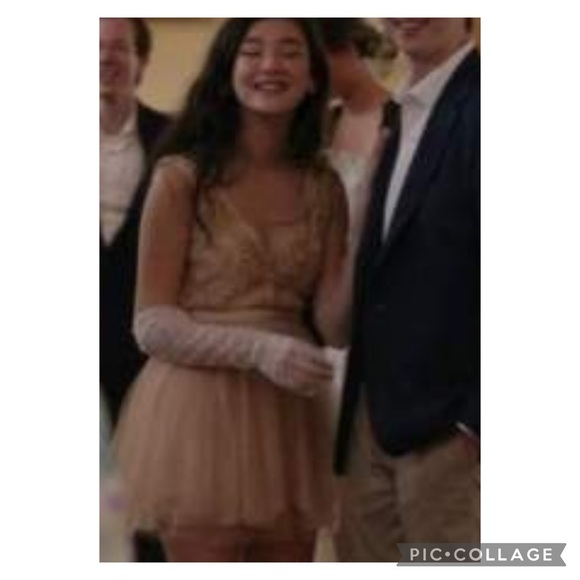 Free People Deja Vu Beaded Embroidered Rose Gold Tulle Mini Dress Size 10 - Picture 5 of 16